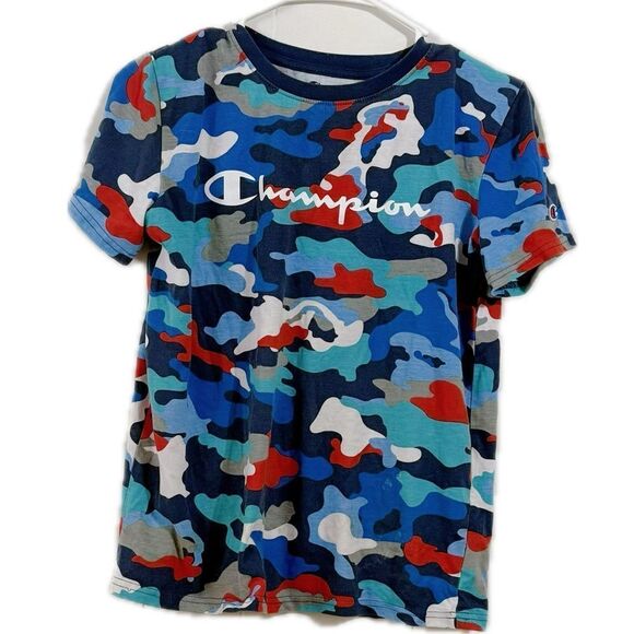 Champion Blue and Red Camouflage Short Sleeve Tee - Picture 1 of 6